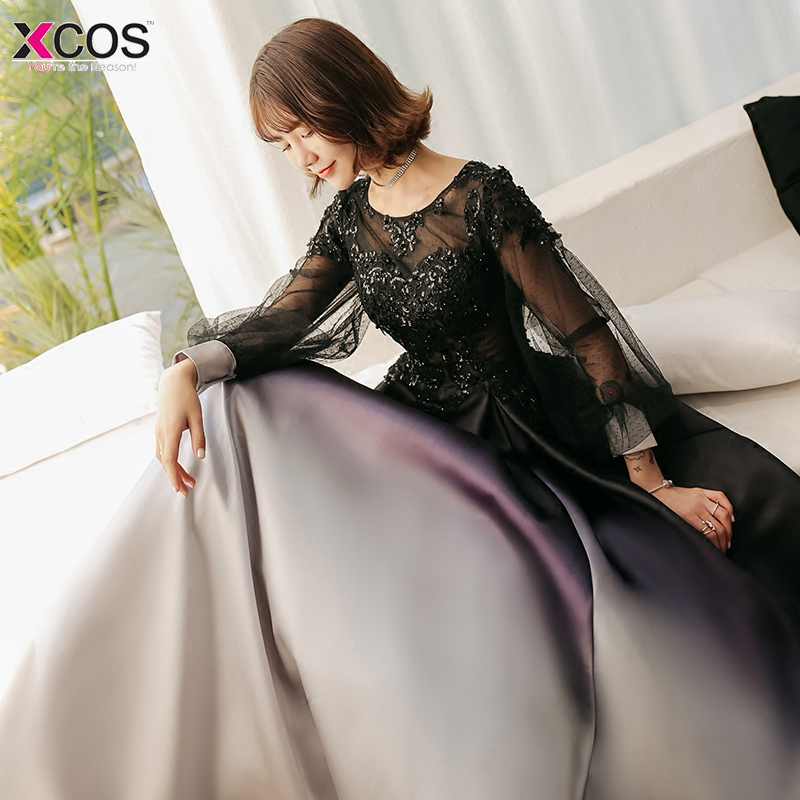 Long Sleeve Evening Dress Ombre Gradient Prom Dresses With