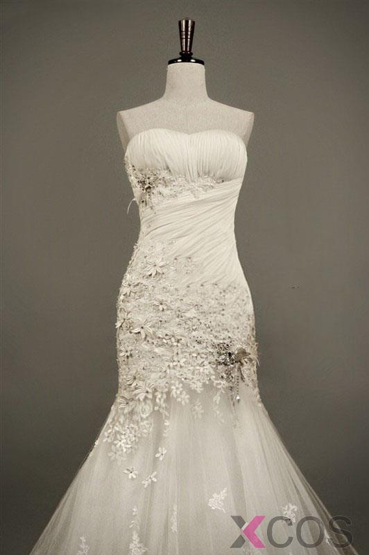Hot Sale Mermaid Trumpet Sweetheart Court Train Satin Wedding