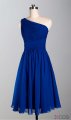 Simple Royal Blue One Shoulder Knee Length A Line Chiffon Bridesmaid Dress CHBD-80054
