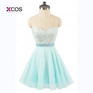 Crystal Beads Aqua Short Cocktail Dresses 2018 Sweetheart Chiffon Homecoming Party Dress Graduation Gown Vestidos De Festa Curto