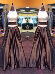 Two Piece Prom Dress/Evening Dress - Chocolate Crew Neck A-Line Beading