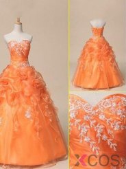 2015 Elegant Ball Floor-length Sweetheart Lace-up Tulle Appliques Prom Dress/Quinceanera Dress TUPD-7321
