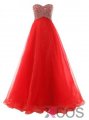 Ball Gown Sweetheart Floor-Length Chiffon Lace-up Red Long Prom Dress With Beading