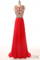 Beaded Long Prom Dress Red Chiffon Cheap Evening Gowns ED0712
