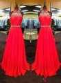 New Arrival A-Line High Neck Floor Length Red Prom/Evening Dress with Rhinestone