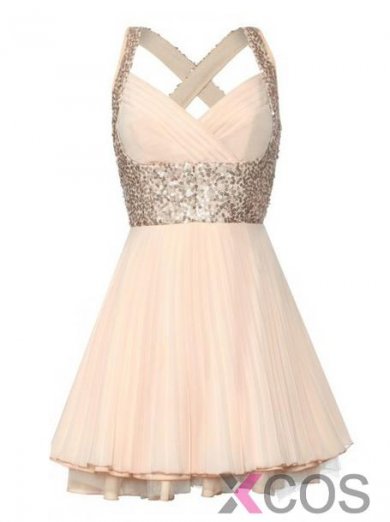 2015 A-line Sweetheart Knee-length Sequin Chiffon Homecoming Dress CHHD-7228