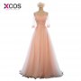 XCOS Elegant O-Neck A-Line Sweep Train Lace Evening Dress Cheap Prom Dresses Robe De Soiree Party Dress With Half Sleeves