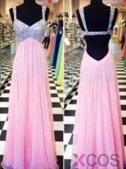 2015 Fashion A-line Sweetheart Backless Floor-length Chiffon Sequin Prom Dress CHPD-7327