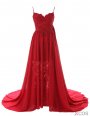 Simple A-line Sweetheart Spaghetti Straps Chiffon Long Prom Dress/Evening Dress With Court Train CHPD-70912