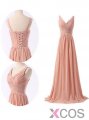 Simple V-neck Ruffles Long Chiffon Bridesmaid Dresses CHBD-70901