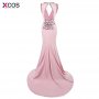 Robe de Soiree Real Photo Pink Sleeveless Mermaid Evening Dresses Beaded Bodice Flower Prom Party 2018 Formal Evening Gowns