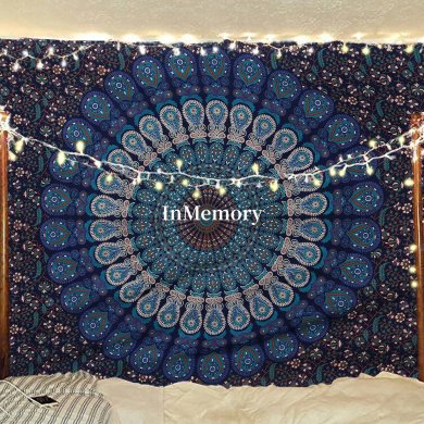 InMemory Handmade Indian hippie Bohemian Psychedelic Peacock Mandala Textile Tapestry