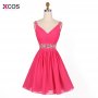 Short Elegant Chiffon V-Neck Crystals Beaded Cocktail Dresses 2018 for Evening Party Formal Knee Length Wedding Guest Dress