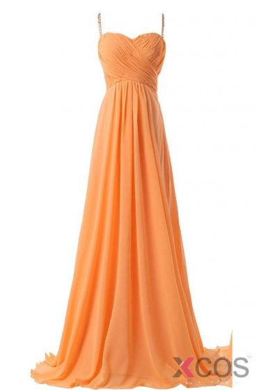 Spaghetti Straps Simple Modest Orange Backless Cheap Prom Dresses For Teens OK32