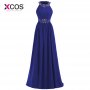 XCOS Dark Blue 2018 Prom Dresses Beaded Crystals Chiffon Women Long Prom Gown Evening Dresses Robe De Soiree