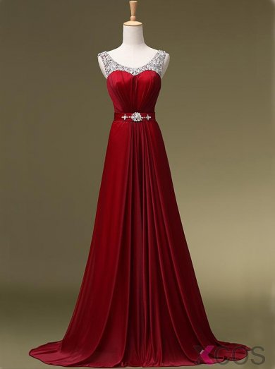 Simple Dress 2015 Hot-selling A-line Sequined Burgundy Long Chiffon Prom Dresses/Party Dresses CHPD-7005