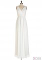 Simple White V Neck Sleeveless Floor Length Chiffon A Line Bridesmaid Dress CHBD-80064