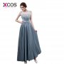 XCOS Grey Formal Beads Bodice Open Back A Line Long Evening Dress Party Pleated Elegant Vestido De Festa 2018 Party Prom Dresses