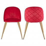 Vipride Velvet Upholstered Dining Chairs Set of 2, Mid Century Accent Chair Adjustable Metal Legs Wood Color Modern Side Chairs for Living Room, Red