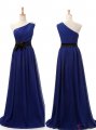 Simple A-line One Shoulder Long Royal Blue Bridesmaid Dresses LADT100023