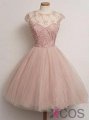Vintage Scoop Beading Knee-length Pink Prom Dresses A-line Homecoming Dresses CHHD-70903