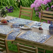 InMemory Allure Yellow and Blue Floral Bordered Print Rectangle Fabric Placemats Set of 4