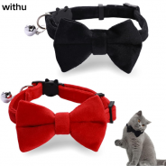 Withu 2 Pcs Adjustable Breakaway Velvet Cat Collar with Bell and Bowtie