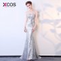 Silver Sequin Evening Dresses New Arrival Mermaid Sexy Prom Dress Party Long Vestido De Festa Robe De Soiree Longue 2018
