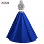 Sequins Beaded Halter Two Piece Royal Blue Prom Dresses 2018 A-Line Formal Women Party Gown Evening Dress Vestidos de Festa