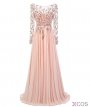Elegant Scoop A-line Beading Long Sleeves Pink Prom Dresses Formall Evening Gown Backless