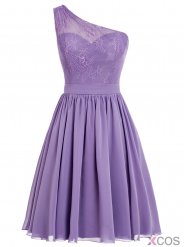 Sexy One-shoulder Chiffon Short Purple Prom/Homecoming Dress With Applqiues