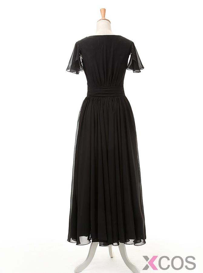 Cheap Sheath/Column V-neck Floor Length Black Chiffon Mother of The Bride Dress SADT100030