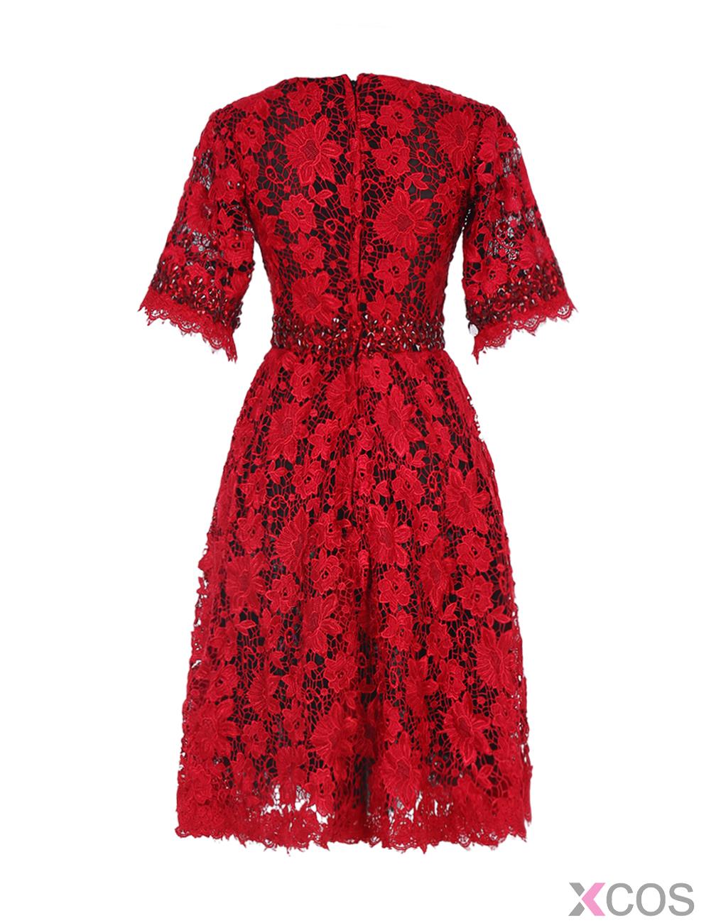 Fashion Jewel Beading Lace Tea-Length Mother of the Bride Dress