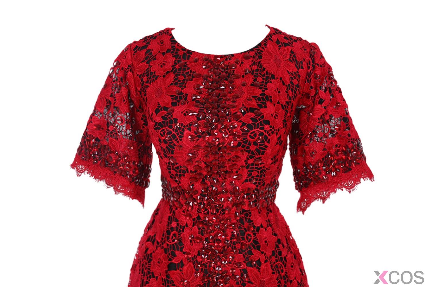 Fashion Jewel Beading Lace Tea-Length Mother of the Bride Dress