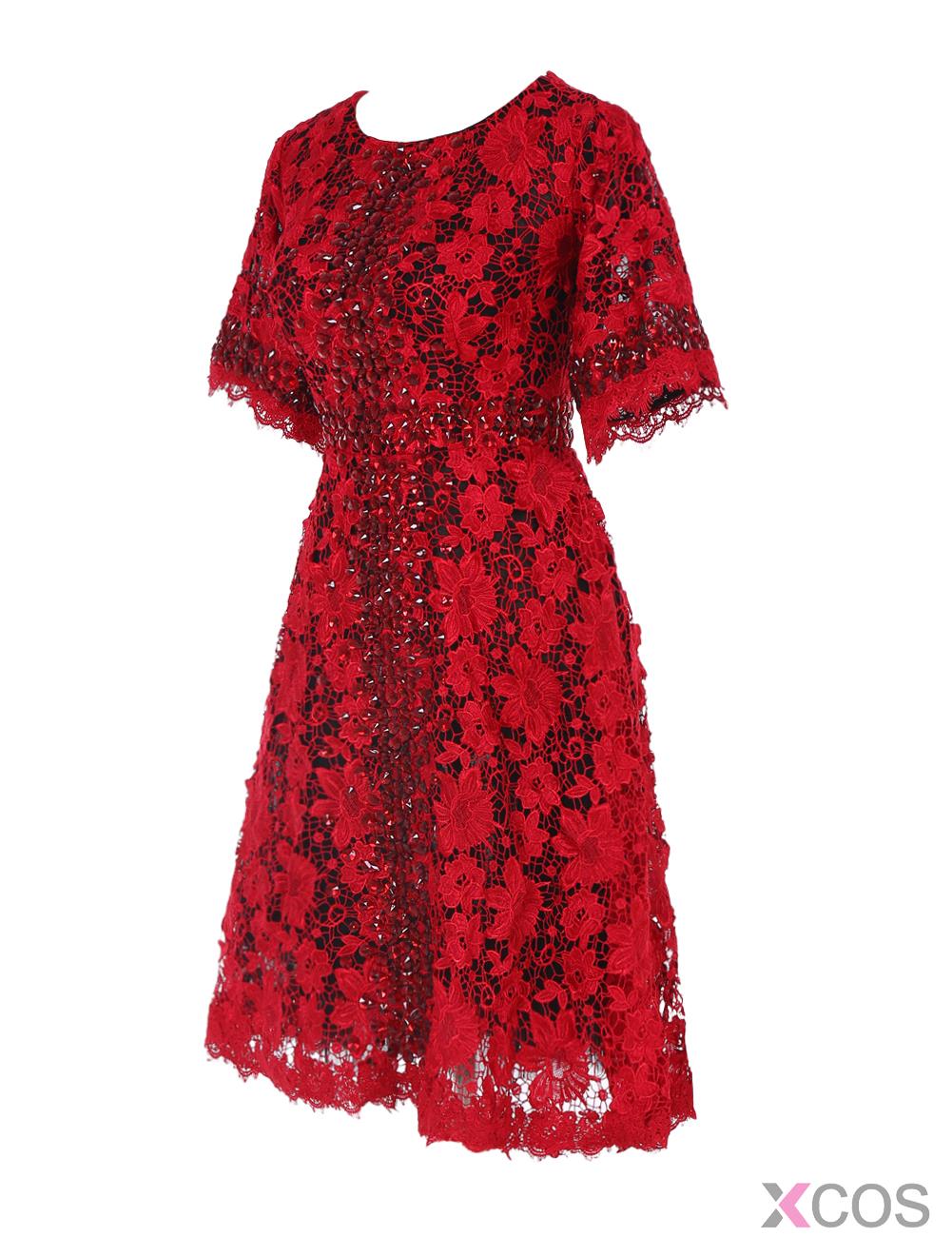 Fashion Jewel Beading Lace Tea-Length Mother of the Bride Dress