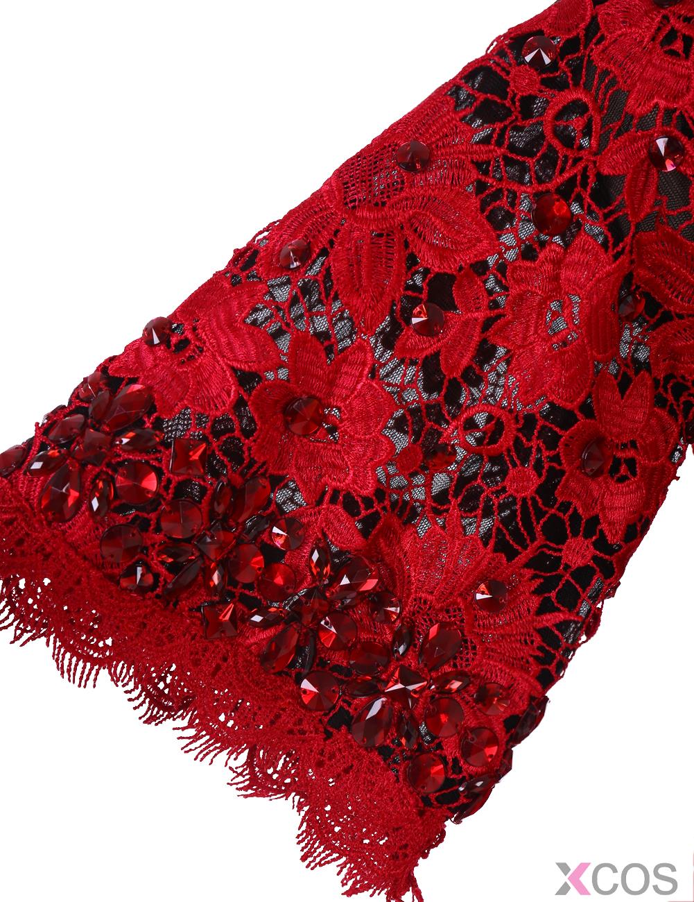 Fashion Jewel Beading Lace Tea-Length Mother of the Bride Dress